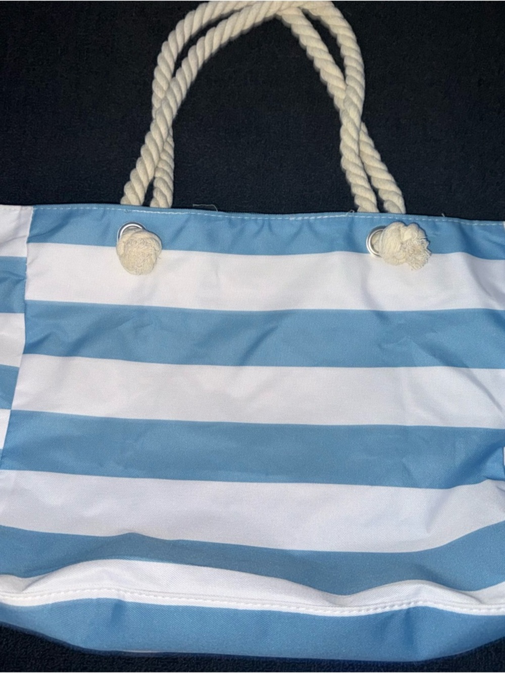 Striped Blue & White Rope-Handle Beach Tote